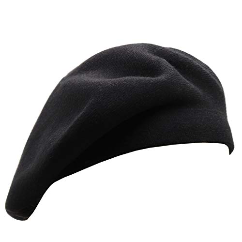 Wheebo Reversible Solid Color French Beret Hat for Women and Girls - color: Black