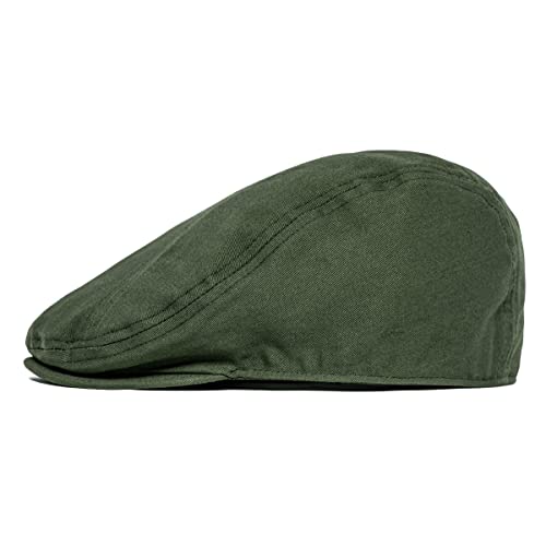 BOTVELA Men Cotton Twill Newsboy Flat Hat Fitted Cap - color: Army Green, size: 7 7/8
