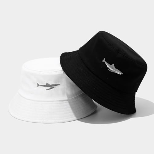 Quanhaigou Bucket Hats Unisex Sun Summer Travel Beach Fishing Cap for Men Women Teens - color: White Shark