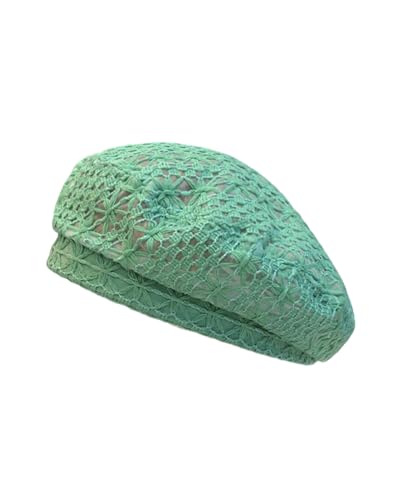 Women Lightweight Beret Floral Hollow Out Hat Breathable French Beret Beanie Hat Cap for Spring Summer - color: Green(floral Lace Pattern 1#)