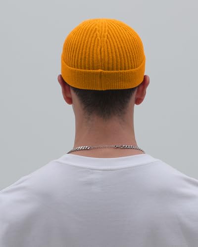 vidsel Thin Wool Fisherman Beanie for Men Short Knit Cuff Trawler Watch Hat - color: 1pcs-yellow
