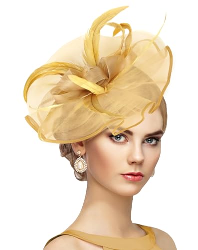 dressfan Womens Fascinator Hat Headpiece Vintage 20s 50s Accessories Headband for Derby/Wedding/Cocktail/Wedding/Tea Party - color: Gold