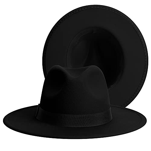 Womens & Mens Fedora Hats, Wide Brim Fedora Hats for Women Men - color: Ba-black-band, size: Large-X-Large