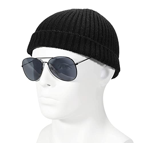 ZLYC Men Winter Knit Fisherman Beanie Hat Fashion Warm Daily Skull Cap - color: Solid Black