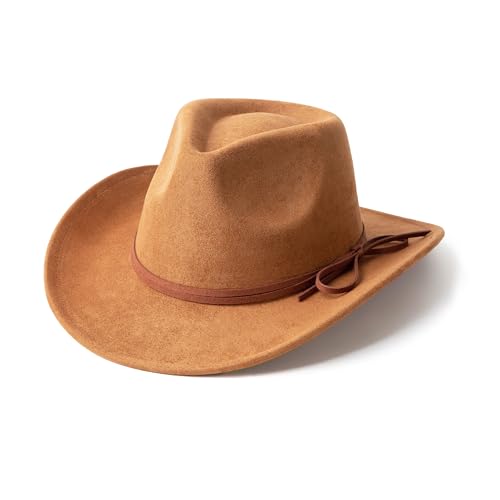 Suede Cowboy Hat for Women & Men Classic Western Hats - color: Khaki
