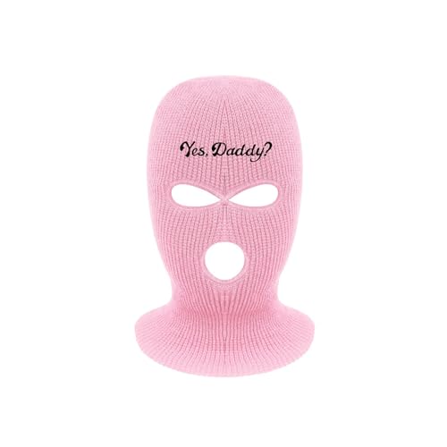 3 Hole Ski Mask Yes Daddy Balaclava Winter Full Face Cover Knit Beanie Spring Breakers Ski Mask for Men and Woman Sexy - color: Pink