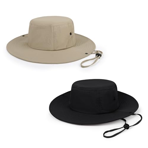 Wide Brim Sun Hats Waterproof Packable Bucket Hat UV Protection Summer Fishing Hat for Men and Women - color: Khaki+black