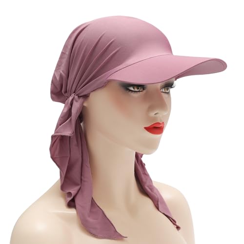 ZLYC Chemo Headwear for Women Brim Visor Head Scarf Pre Tied Headwraps Lightweight Skull Cap - color: Solid Purple White