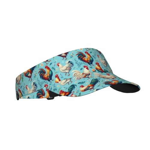 Unisex Adjustable Sports Sun Visor - color: Floral Chicken Rooster