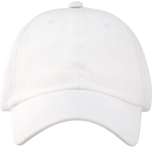 Comfy Soft Vintage Washed Trucker Baseball Cap - Women Men Unstructured Dad Hat | Snapback | Soft Crown | Soft Mesh - color: White/Elastic Strap, size: One Size