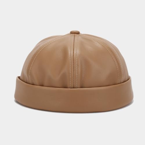 PU Leather Brimless Docker Cap with Adjustable Buckle - color: Black