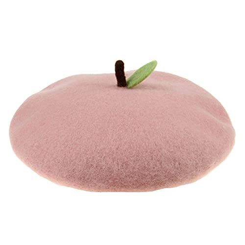Handmade Wool Beret Hat French Style Needle Felt Flower Beanies Women Winter Autumn Cap - color: Peach, size: 7 1/8-7 3/8