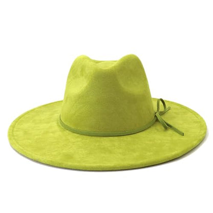 Fedora Hats for Women Man with Big Wide Brim Classic Suede Panama Hat Western Outdoor hat - color: Avocado-green