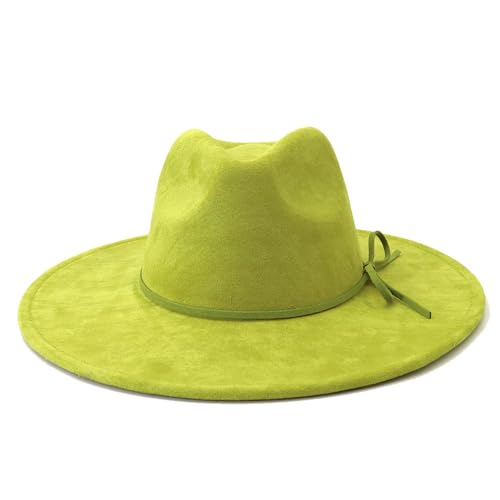 Fedora Hats for Women Man with Big Wide Brim Classic Suede Panama Hat Western Outdoor hat - color: Avocado-green