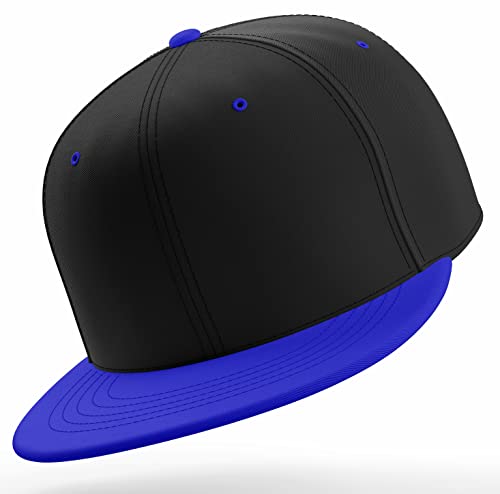 Daxton Classic Blank Snapback Flat Bill Visor Hat Cap One Size Adjustable Back - color: Black Royal