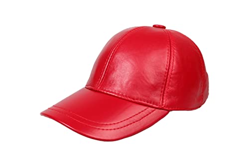 Genuine Leather Unisex Baseball Cap - color: Red