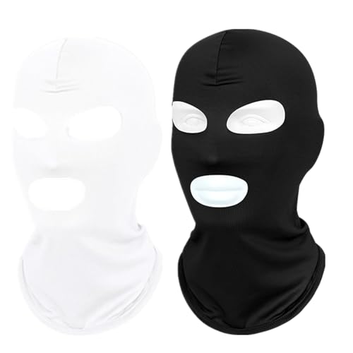 2Pcs Full Face Mask,2Hole/3Hole Black Thin Balaclava Seamless Mask - color: 3 Hole Black+white