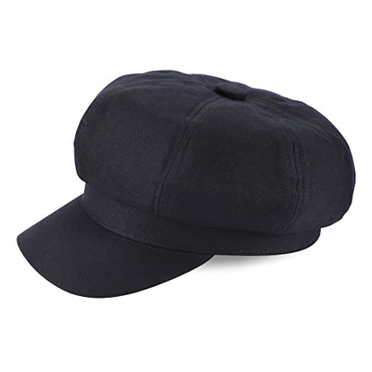 Newsboy Cabbie Baker boy hat Beret Cap for Women Pageboy Visor Paperboy Hat Sailor Fiddler Hat Adjustable - color: 1997-black