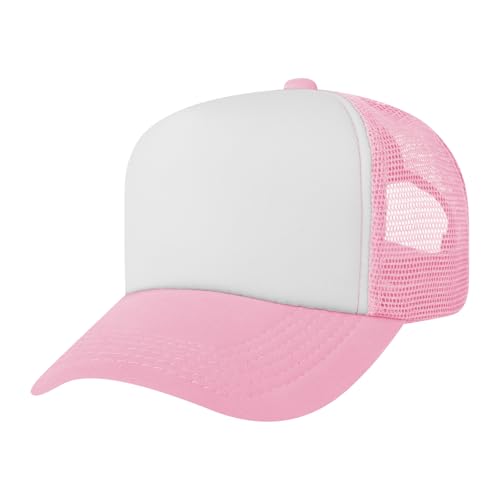 TOPTIE Kids Trucker Hat 5-Panel Foam Front Snapback Cap (Ages 3-7) - color: Pink/White