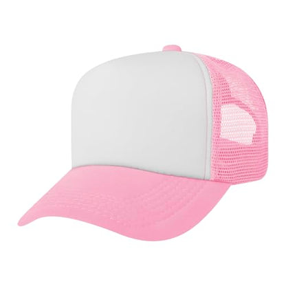 TOPTIE Kids Trucker Hat 5-Panel Foam Front Snapback Cap (Ages 3-7) - color: Pink/White