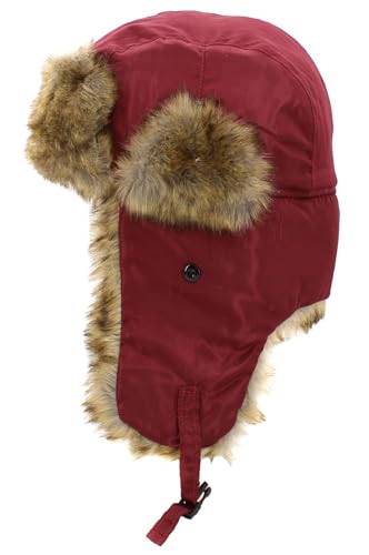 Wool Blend Aviator Trapper hat Trooper Ear Flaps Ushanka Eskimo Russian Warm Winter Cold… - color: Burgundy Classic Solid
