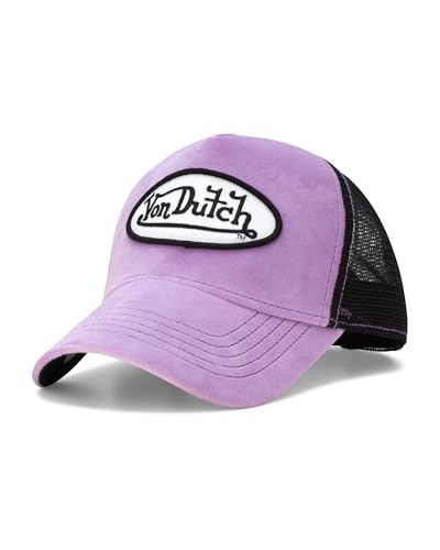 Von Dutch Unisex Velvet Trucker Hat, Curved Bill, Mesh Back, Snapback - color: Plum Dust