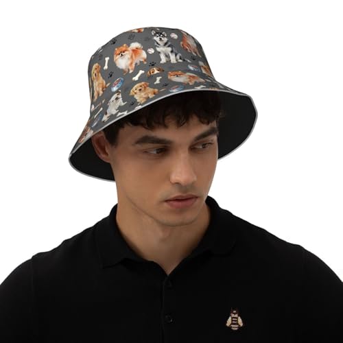 Bucket Hat for Men Women Packable Reversible Printed Summer Hats - color: Cute Puppy Dog