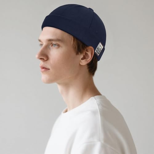 DIYDECAL Brimless Docker Cap,Skullcap Beanie, Retro Sailor Hat for Mens Womens - color: Navy Blue