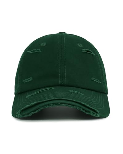Distressed Washed Cotton Baseball Cap Adjustable Dad Hat for Men Women - color: Dark Green