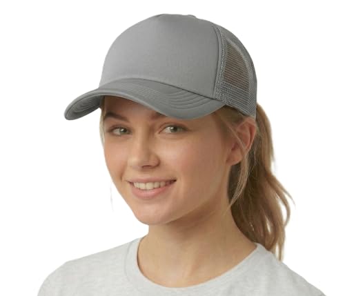NYFASHION101 Plain Mesh Trucker Hat - Breathable 6-Panel Daily Snapback Cap, Customizable Ideal for DIY Embroidery & Patches - color: Gray