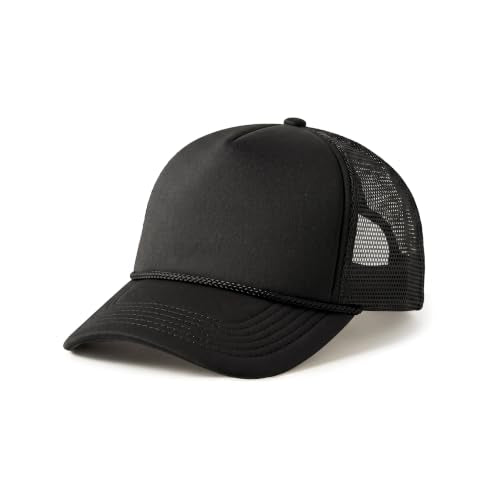 CHOK.LIDS Blank Foam Trucker Hat, Retro Mesh Rope Snapback Cap, Men Women - color: Curved Brim (Black)