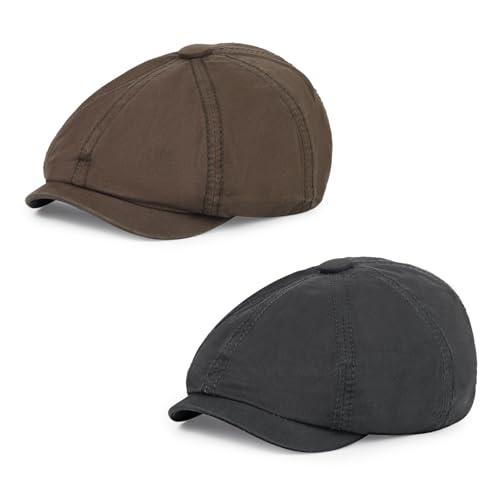 Newsboy Cap for Men Cotton 8 Panel Men's Flat Cap - color: Darkgrey+coffee, size: One Size