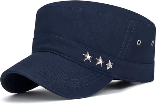 Cadet Hat Flat Top Hats Army Military Caps for Men Women - color: Navy D