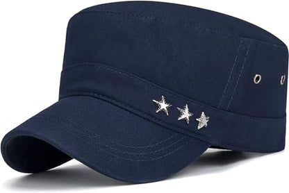 Cadet Hat Flat Top Hats Army Military Caps for Men Women - color: Navy D