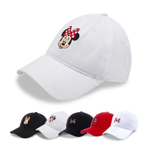 Disney Minnie Mouse Dad Hat, Cotton Adjustable Baseball Cap with Curved Brim - color: White