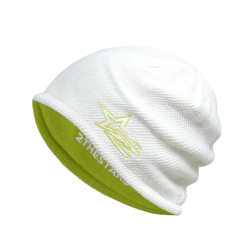 Reversible Winter Beanie Fleece Lined Warm Windproof Knit Hat - color: White
