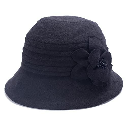 Lawliet Womens 1920s Winter Wool Cap Beret Beanie Cloche Bucket Hat A299 - color: Black