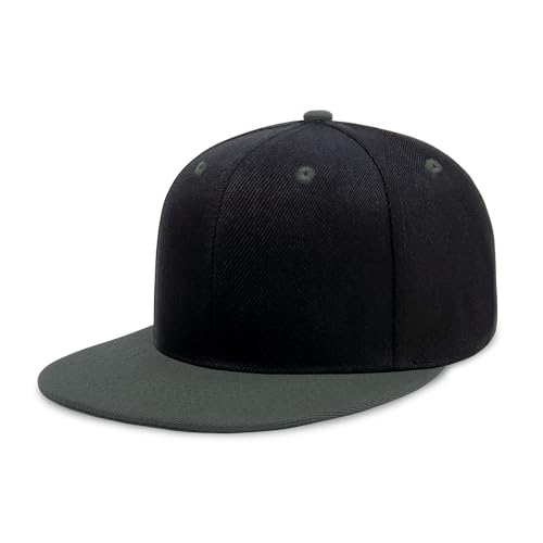 CHOK.LIDS Classic Snapback Flat Bill Hat Blank Adjustable Baseball Cap - color: Black/Charcoal