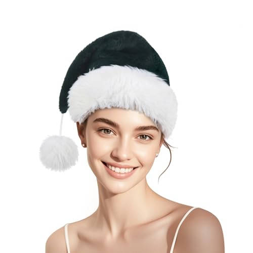 Personalized Santa Hat for Adults, Super Soft Plush Holiday Christmas Hat, Xmas New Year Party Headwear - color: Plush-forest Green