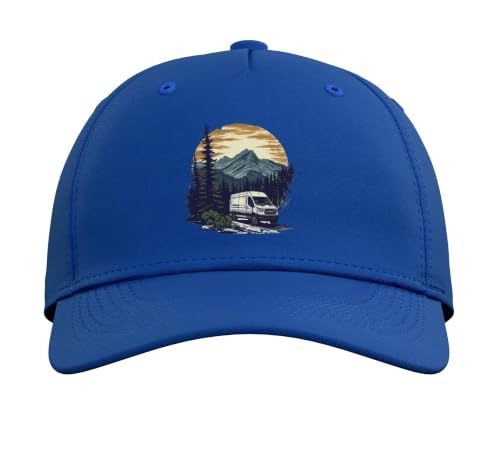 White Camper Van RV: Embrace the Mountain Travel Life Adjustable Baseball Hat - color: Royal Blue