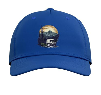 White Camper Van RV: Embrace the Mountain Travel Life Adjustable Baseball Hat - color: Royal Blue