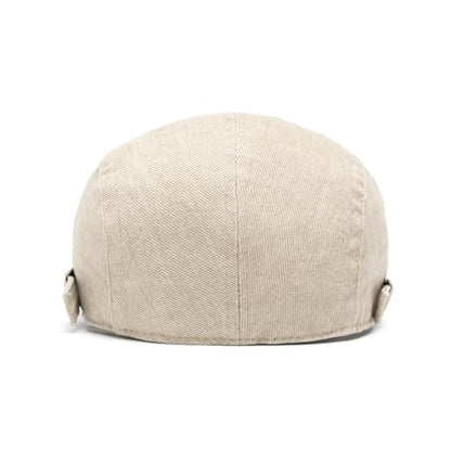 Quanhaigou Unisex Denim Newsboy Hats Flat Ivy Gatsby Cabbie Driving Berets Hat Cotton Dad Cap for Men Women - color: Wash Cotton Beige
