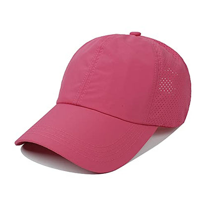 Womens Criss Cross Ponytail Hat Quick Drying Baseball Cap Sun Hats UV Protection Sport Cap - color: Hot Pinks