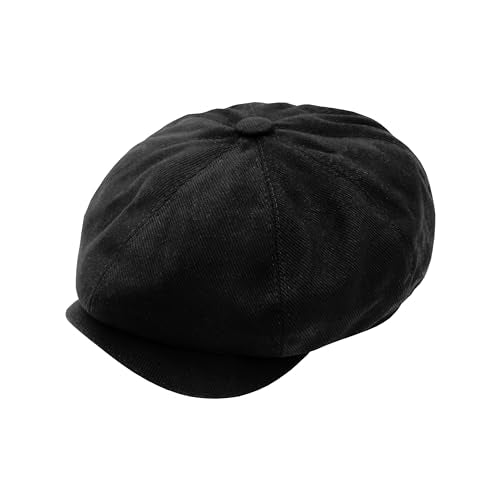 Newsboy Hats for Men Flat Cap Cotton Caps for Men Classic 8 Panel Ivy Hat Driver Cap for Women (Cotton, Denim) - color: Black