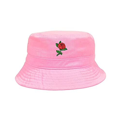 Red Rose Embroidered Bucket Hat, Unisex Hat, Summer Hat, Sun Hat, Outdoors Hat - color: Pink