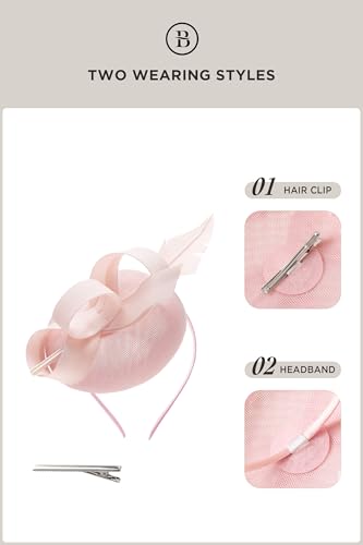 BABEYOND Fascinators Hats for Women Pillbox Feather Derby Tea Party Hat - color: Light Pink