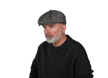 Hanna Hats Connery Cap Tweed Mens Hat 100% Woolen Tweed Made in Ireland - color: Granite Grey Salt & Pepper, size: Large