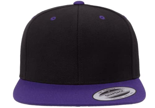 YP Classics 6089 Wool-Blended 6 Panel High Profile Flatbill Snapback Cap - color: Black/Purple