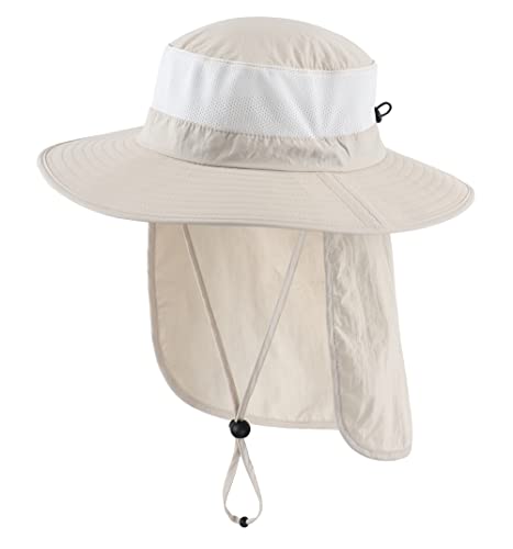Home Prefer Outdoor UPF50+ Mesh Sun Hat Wide Brim Fishing Hat with Neck Flap Sun Hat for Men Women - color: Beige