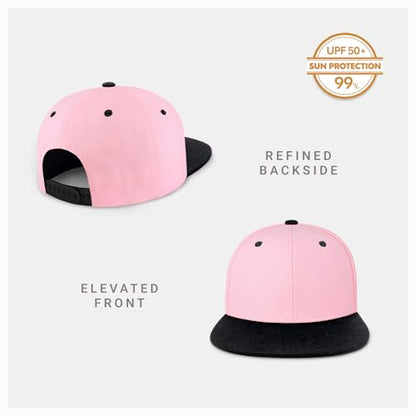 CHOK.LIDS Classic Snapback Flat Bill Hat Blank Adjustable Baseball Cap - color: Light Pink/Black